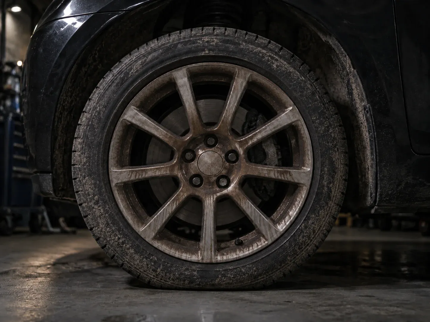 Alloy wheel before cleaning