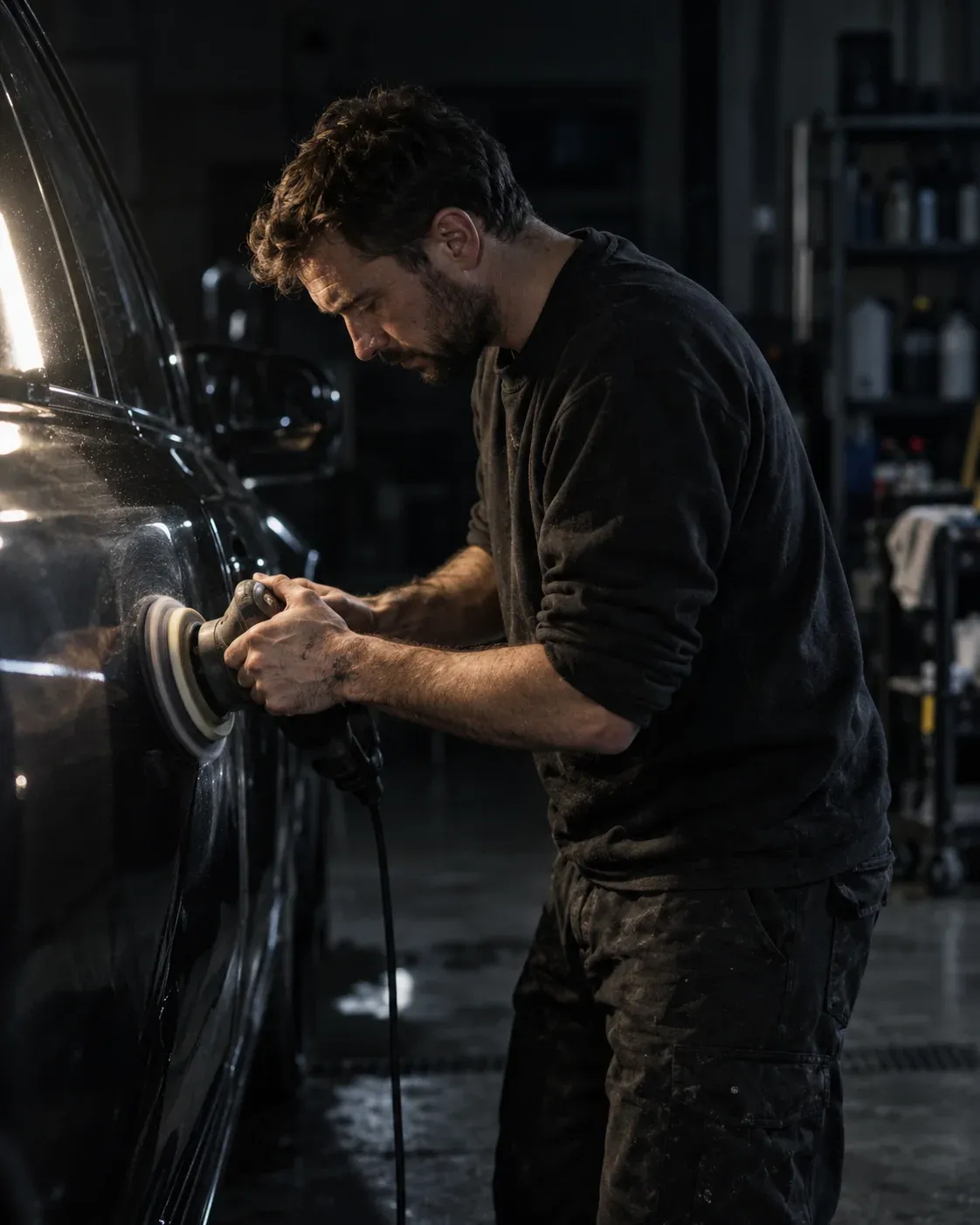 Car detailer polishing paint