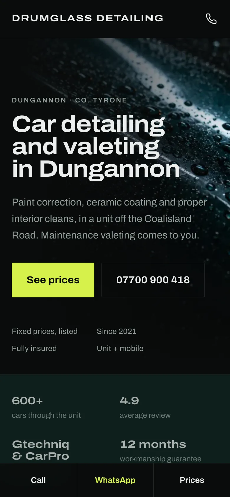 Car detailing website mobile