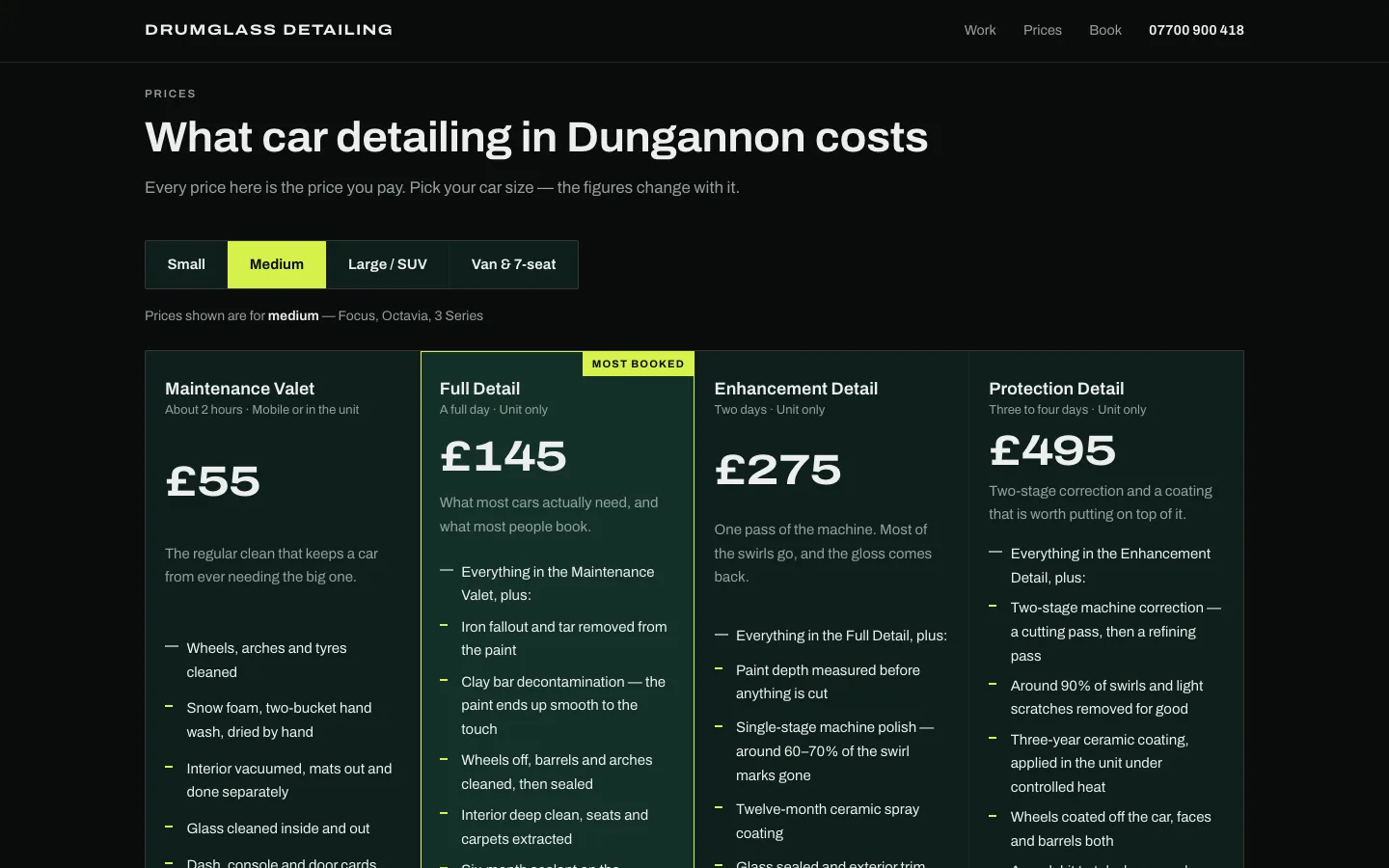 Car detailing price list
