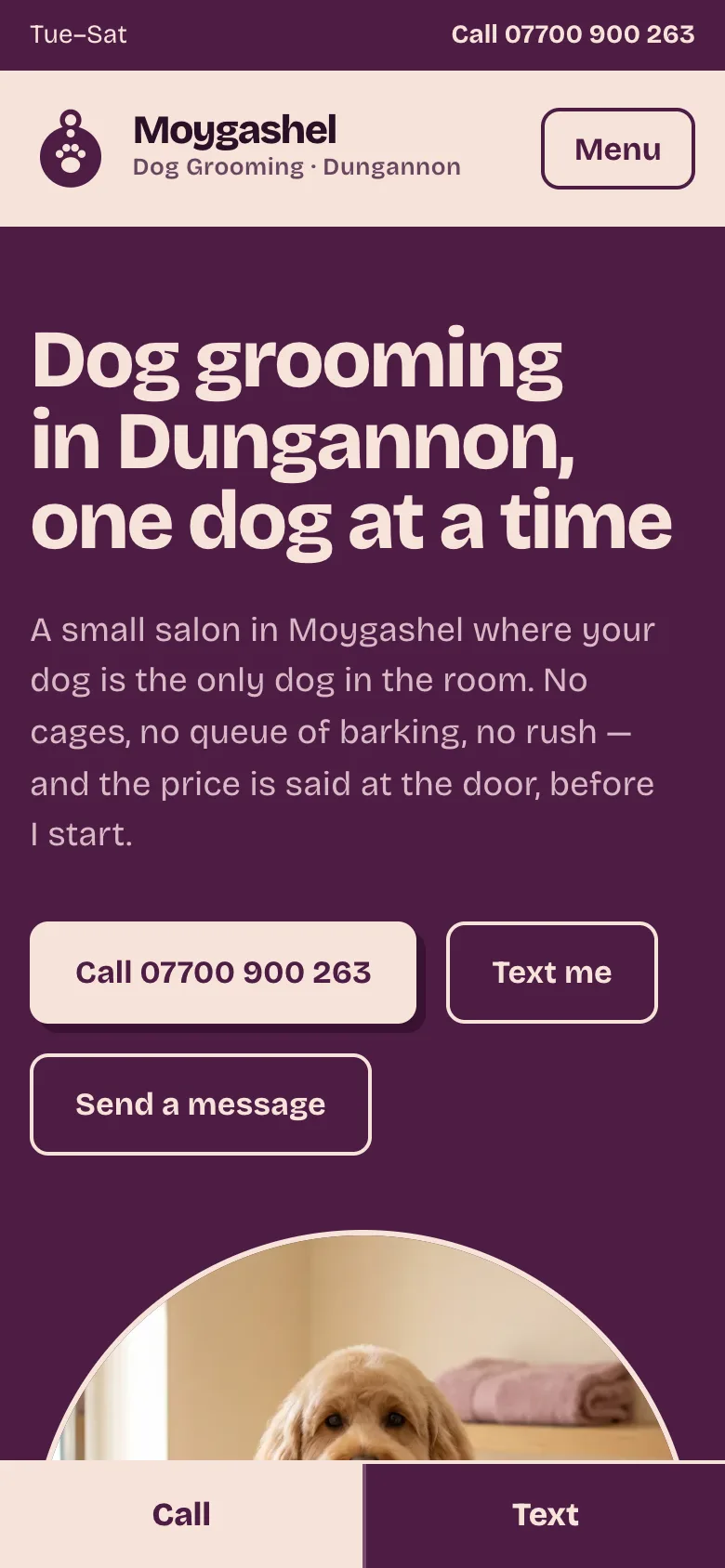 Dog groomer website mobile