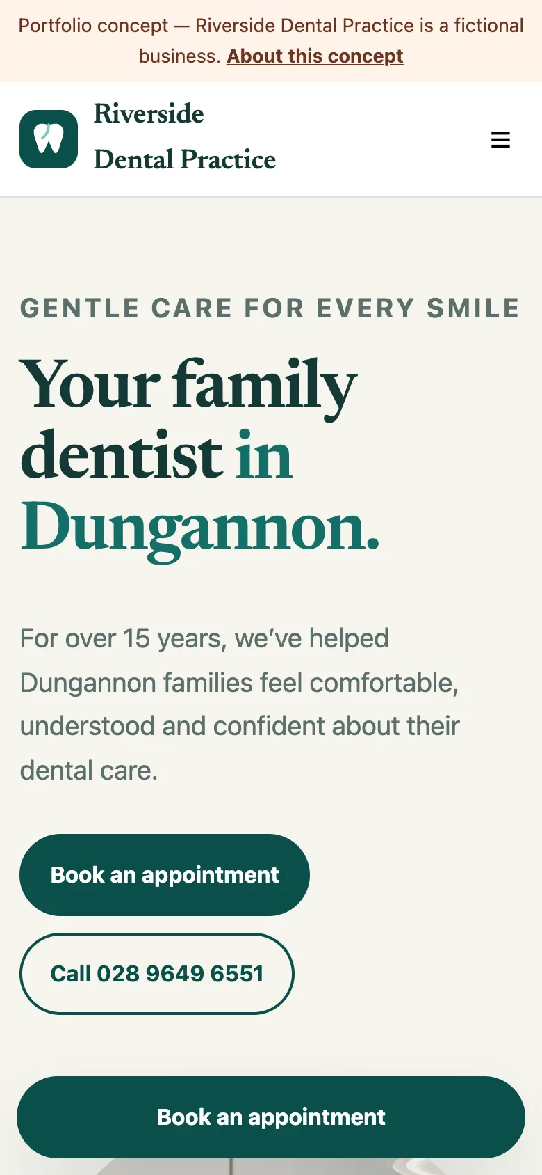 Dental practice website mobile